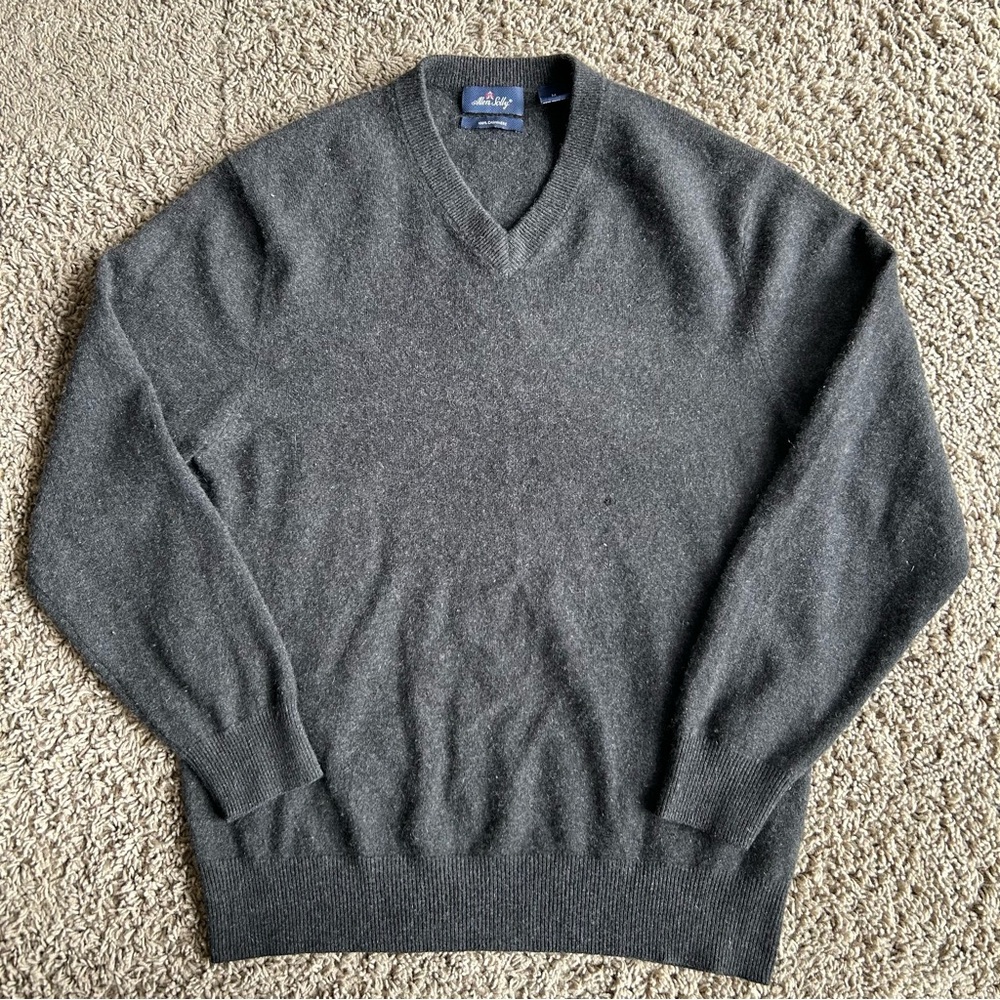 Allen Solly Men's Medium 100% Cashmere V-Neck Dark Gray Classic Knit Sweater